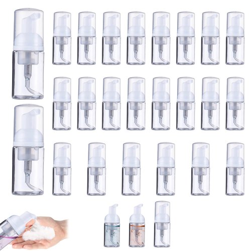 24 Pcs Foam Pump Bottle 1 oz Small Size Mousse Foam Soap Dispenser,Clear Plastic Empty Refillable Foam Bottle,Mini Foam Pump Bottle for Face Wash Shampoo Skin Care（30 ml）