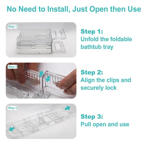 Expandable Bathtub Tray Caddy, Clear Bath Tray for Tub for Bath Relaxing, Foldable Bath Table Trays, Bathtub & Bathroom Accessories for Women Gift, Anniversary or Wedding Gifts, New Home