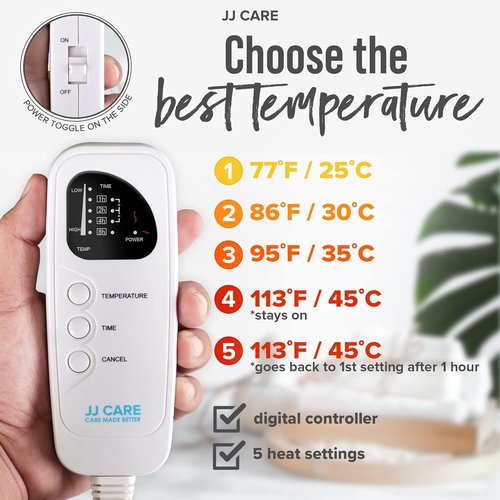 JJ CARE Massage Table Warmer - Digital 5 Heat Control Fleece Pad | 31"x71", Detachable 12 FT Cord, Overheat Protection