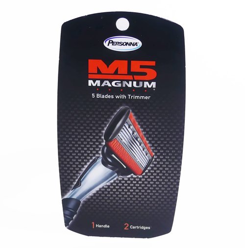 Personna M5 Magnum System Handle with Tray and 2 Refill Cartridges, Orange