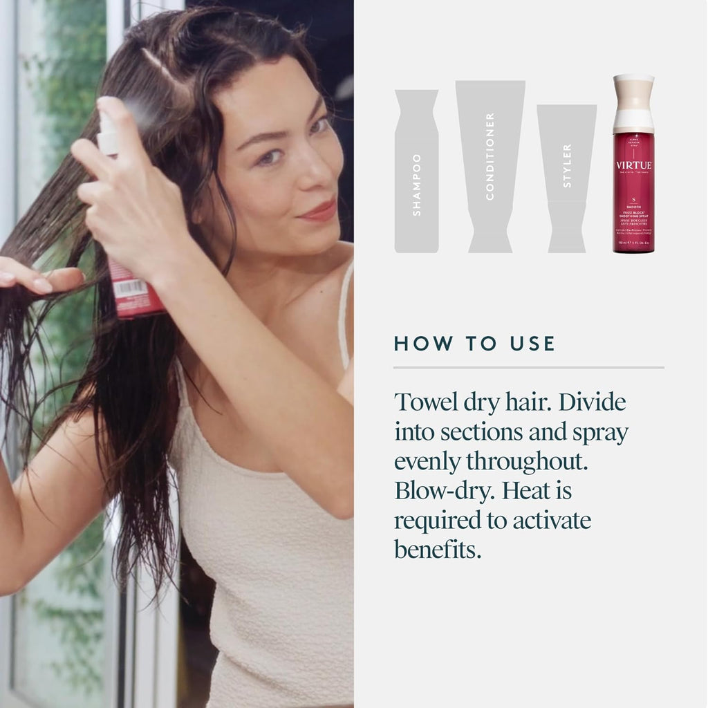 VIRTUE Frizz Block Smoothing Spray - Frizz Control Hair Treatment, Heat & Humidity Protection, 5 Fl Oz