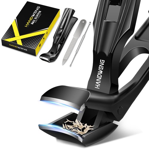 Toenail Clippers for Seniors Thick Toenails, Large Toe Nail Clippers for Men with Wide Jaw Opening, Angled Head Toe Nail Clippers for Thick Nails with Catcher Long Handle