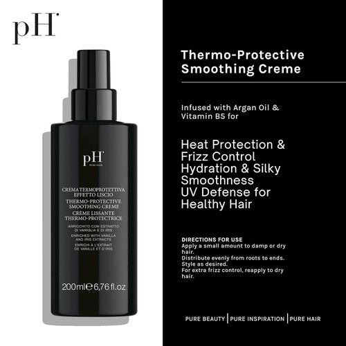 pH PURE HAIR Thermo-Protective Smoothing Creme - Anti-Frizz Keratin Treatment & UV Defense - 6.7 oz