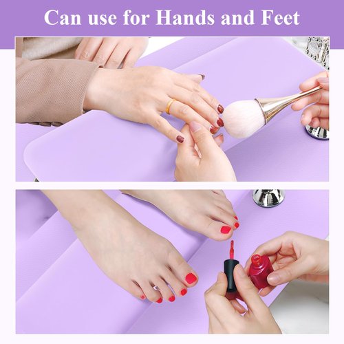 Nail Arm Rest for Acrylic Nails with Nail Table Mat, Microfiber Leather Nail Hand Rest Cushion for Nails, Soft Hand Pillow Footstool with Foldable Nail Art Hand Rest Pad for Nail Tech Use (Purple)