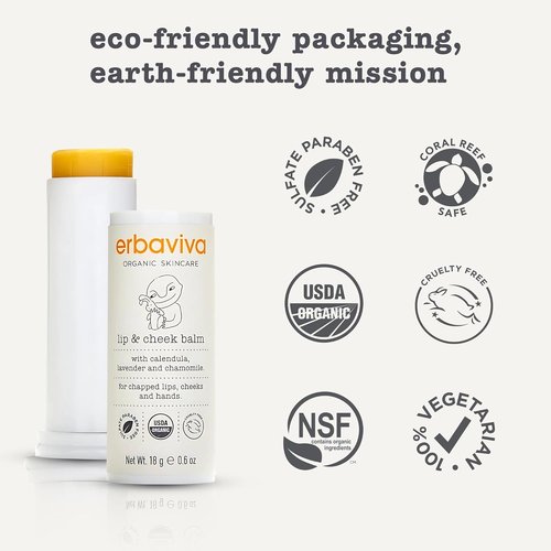 Erbaviva Organic Lip & Cheek Balm - Moisturizing Stick for Baby & Adults | USDA Organic, Shea Butter & Calendula