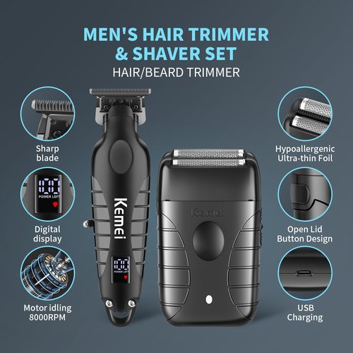 KEMEI Professional Electric Foil Shaver for Men, Beard Trimmer & Men's Grooming Set, Foil Shaving Kit and Bald Head Precision Trimmer, Cordless and Rechargeable with USB, Gifts for Men