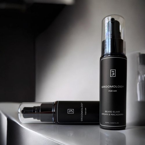 GROOMOLOGY Beard Elixir | Exclusive Engineered Dual-Oil Blend with Argan & Macadamia | Organic, Vegan & Cruelty-Free | Lightweight, Non-Greasy for Soft, Fuller Beards | Effortless Pump | 2 oz