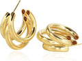 Skiennix Chunky Gold Hoop Earrings - 14k Gold Plated Triple Hoops | Hypoallergenic & Trendy Jewelry for Women