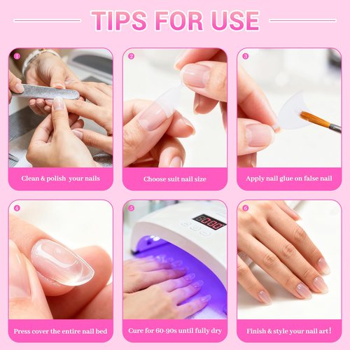600PCS Extra Short Almond & Square Nail Tips Set, Short Almond Gel x Nail Tips, Half Cover Fake Nail Extensions, Clear Gel Nails Tips for DIY with 12 Sizes