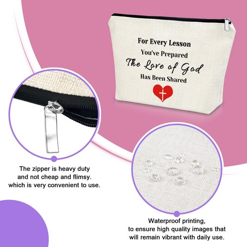 Sazuwu 3PCS Sunday School Teacher Appreciation Gifts Makeup Bag Thank You Religious Gifts for Women Christian Cosmetic Travel Bag Organizer