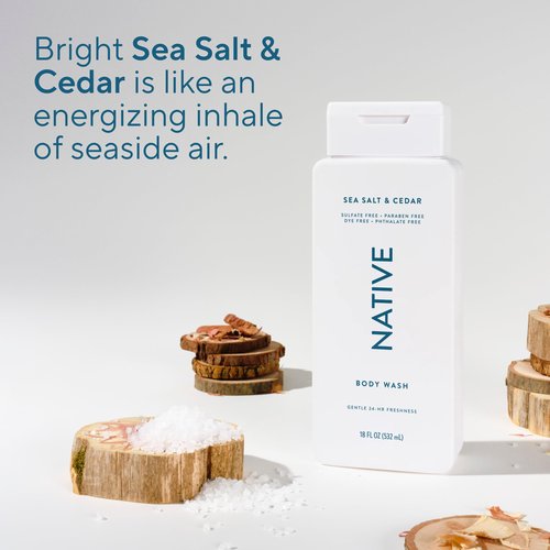 Native Body Wash Contains Naturally Derived Ingredients | For Women & Men, Sulfate, Paraben, & Dye Free Leaving Skin Soft and Hydrating | Sea Salt & Cedar 18 oz