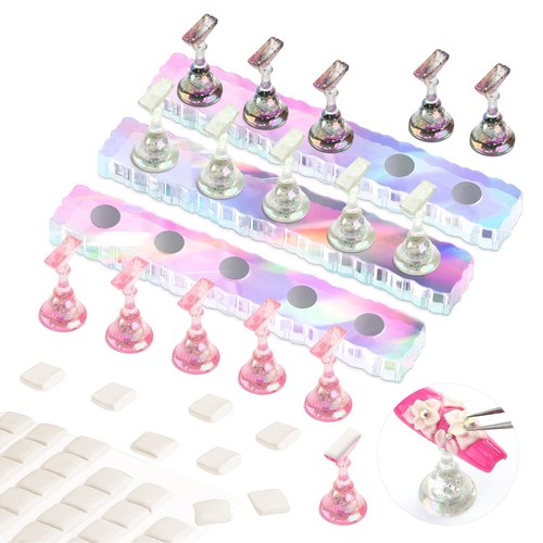 SAVILAND Nail Stand for Press ons:3 Set Strong Magnetic Aurora With Nail Stand 40 Pcs Reusable Sticky Putty Nail Holder For Painting Nails For Nail Practice Acrylic Nail Holder Home Beginner Supplies
