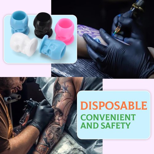 BAMTTOO 200pcs Disposable Pigment Ink Cups - Skull Design for Permanent Makeup, Tattoo Container Cap and Accessory Kits (Mixed Color)