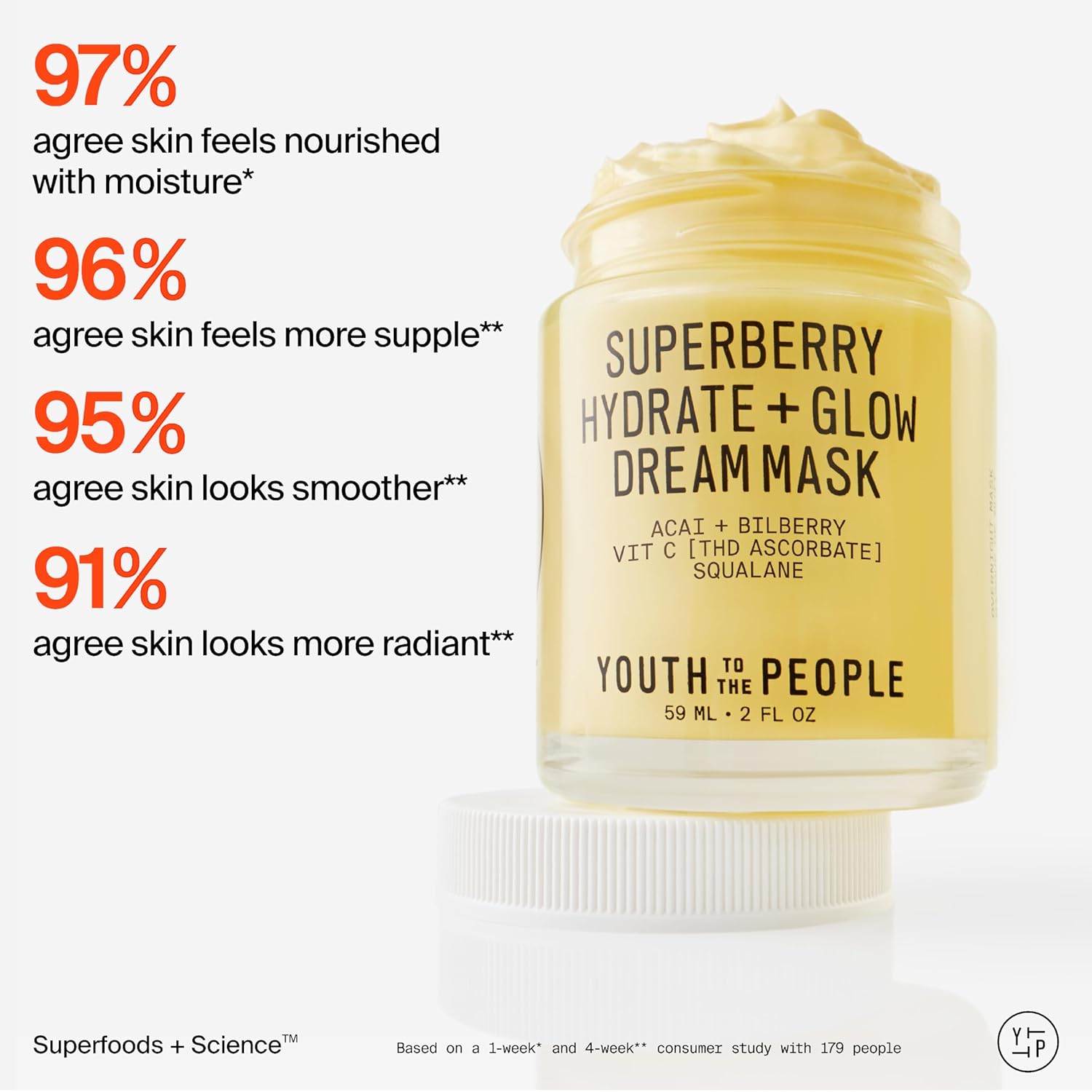 Youth To The People Superberry Hydrate + Glow Dream Mask - Overnight Facial Moisturizer with Hyaluronic Acid, Squalane & Vitamin C for Dry Skin