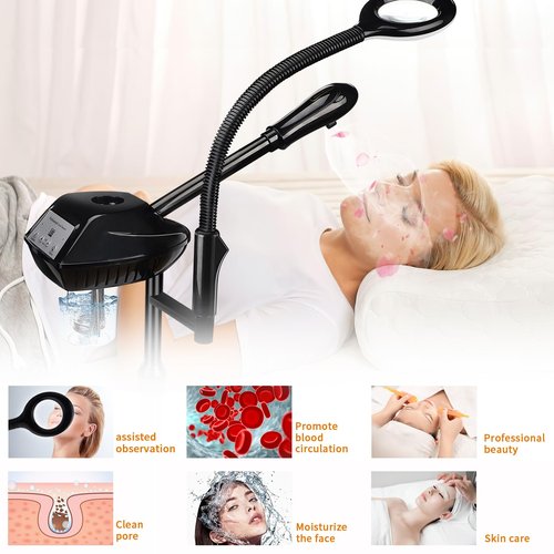 Retain Time Facial Steamer for Ozone Humidifier Atomizer Attach 5× Magnifier and Light, Professional Face Steamer Clean Skin Firming Pores and Moisturizing Suitable for a Beauty, Spa, at Home