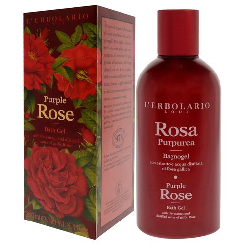 L'Erbolario Shower Gel - Moisturizing Body Wash with Floral Fragrance - Purple Rose - 8.4 oz
