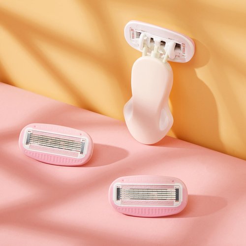 BeautyGlow Travel Razor for Women with Mini Handle, Extra Smooth 5-Blade Travel Size Razors with Case & Gift Box, Includes 5 Cartridges (Pink)