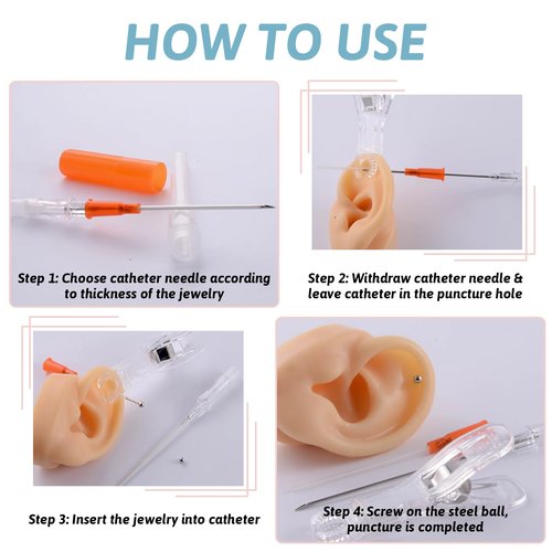 IV Catheter Piercing Needles 50Pcs - Combofix 22G Catheter Needles Kit for Ear Nose Lip Belly Navel Body Piercing Needles Hollow IV Start Kits Piercing Supplies Tools