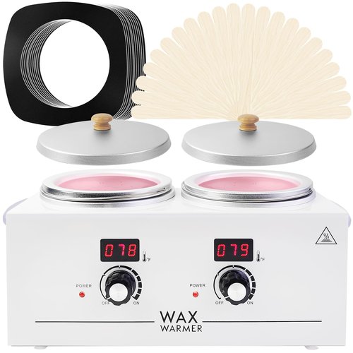 Portable Wax Warmer Machine for Painless Hair Removal, Women Men Professional Wax Heater with Adjustable Temperature Set, 20pcs Sticks (White - Double Pots-Digital)