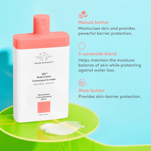 Drunk Elephant Sili Body Lotion - Lightweight Daily Moisturizer - 240 ml/8 fl oz - Clean & Cruelty-Free Skincare