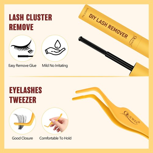 QUEWEL Lash Clusters 320Pcs Cluster Lashes 50D D Curl Lash Cluster Eyelash Extensions Mix9-16mm Individual Eyelashes Clusters Wispy Lash Clusters Thin Band Soft to Use at Home(50D D Mix9-16)