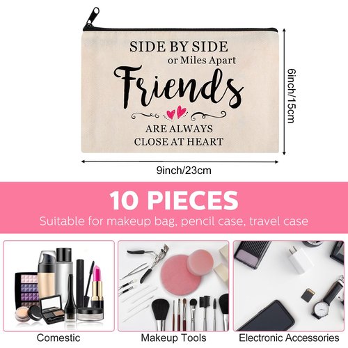 Saintrygo 10 Pieces Friendship Gifts for Women Good Friend Cosmetic Bags Funny Long Distance Friendship Makeup Bags Christmas Gift Travel Toiletry Makeup Zipper Pouch for BFF Soul Sister(Heart Style)