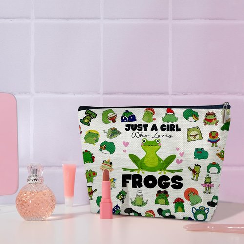 Cute Makeup Bag Frog Purse for Women Who Loves Frogs, Frog Stuff Birthday Frog Lover Gifts for Women Daughter Sister Besties Coworker Friends Toiletry Cosmetic Bag Zipper Travel Organizer Pouch -FS240