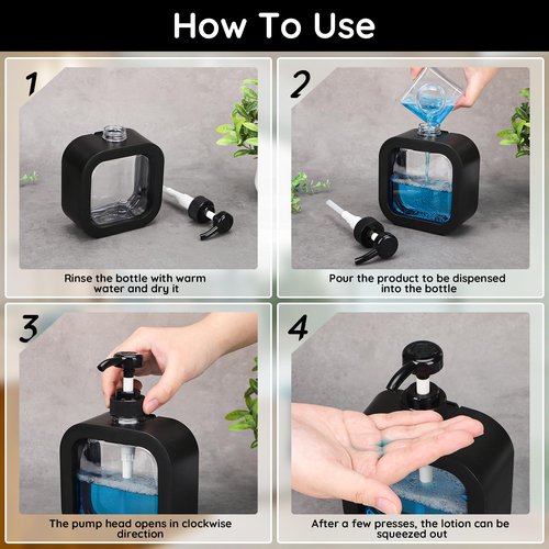 Segbeauty 16.9oz Hand Soap Dispenser, 500ml Leak-Proof Liquid Soap Dispenser for Bathroom, Black Modern Dish Soap Dispensers for Kitchen Sink, Refillable Plastic Pump Bottle with Waterproof Labels