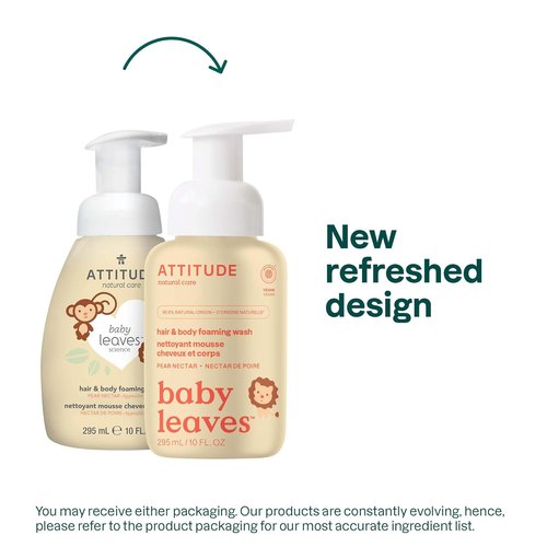 ATTITUDE 2-in-1 Hair and Body Foaming Baby Wash - EWG Verified, Vegan Pear Nectar, 10 Fl Oz