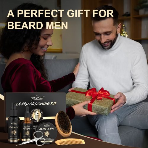 POP MODERN.C Beard Growth Kit Beard Grooming Kit 6pcs Beard Wash Shampoo Beard Oil Beard Balm Beard Comb Brush Scissors