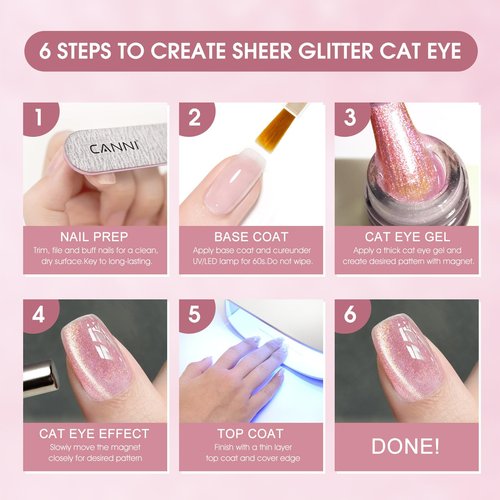 CANNI 8 Pcs 9 ML Cat Eye Gel Nail Polish Set, Red Pink Blue Green Yellow Glitter Rainbow Holographic Cat Eye Gel Polish Kit with Magnet Shimmer Colors Nail Art Manicure Salon DIY Gifts