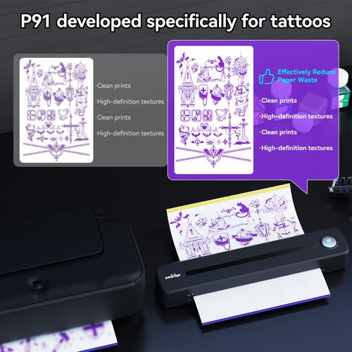 PeriPage Tattoo Stencil Printer, P91 Tattoo Printer Machine, Wireless Thermal Tatoo Printers with Paper, Stencil Machine for Tattooing Compatible with Phone, Tablet, PC