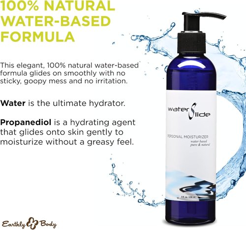 Earthly Body WaterSlide Personal Moisturizer - 100% Natural Water-Based Formula - Vegan & Cruelty Free, 8 fl. oz.