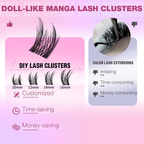 EYDEVRO Natural Lash Clusters Kit Wispy Manga Eyelash Clusters Kit Spiky Fairy Cluster Eyelash Extensions Pestañas Postizas Naturales 10-16mm DIY Individual Lashes Kit Lash Bond Seal Tweezers Brushes
