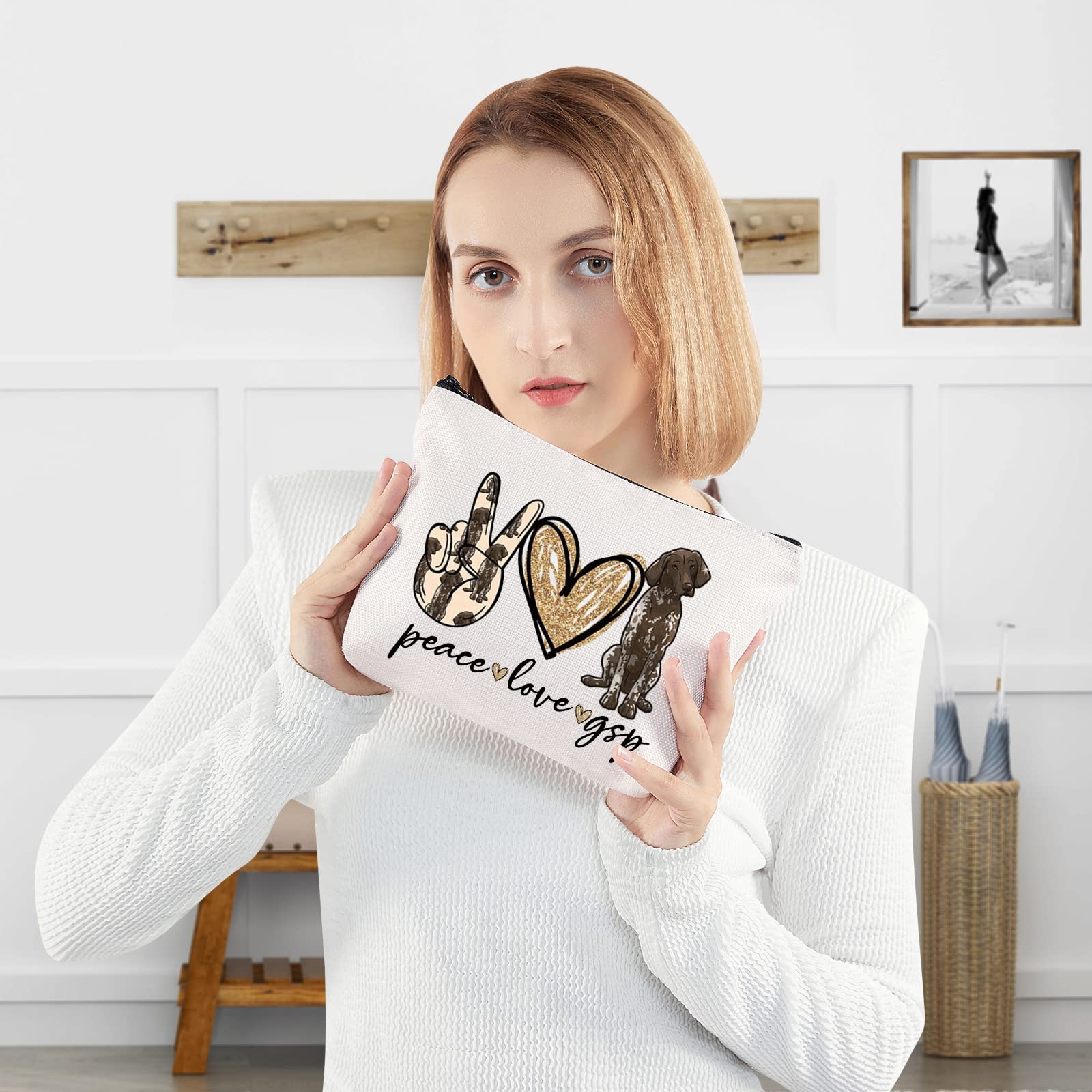 WZMPA German Shorthaired Pointer Cosmetic Makeup Bag GSP Dog Gifts Peace Love GSP Zipper Pouch Bag For Women Girls (Peace GSP)