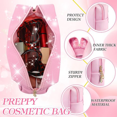 Shinylin 2 Set Big Little Sorority Gifts Includes Clear Sorority Big Little Shot Glass PU Leather Preppy Cosmetic Bag 2oz Tequila Mini Glass Cup Letter Makeup Pouch for Women Sister(Cute)