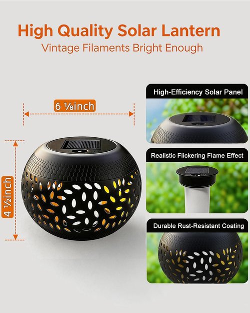 Skiennix Solar Table Lights - Waterproof 2-Pack Flickering Flame Lamps | Black Metal Decorative Lanterns for Outdoor Use