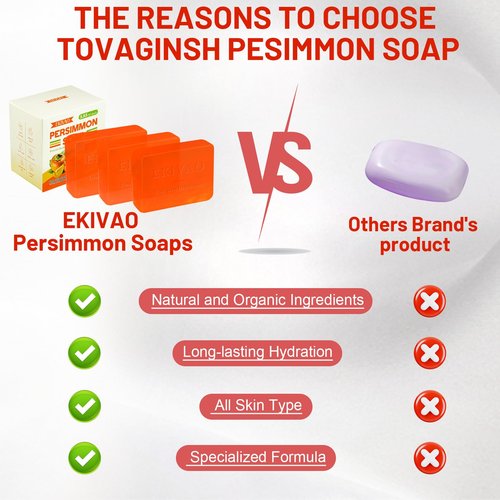 EKIVAO 3Pack Natural Persimmon Soap Bar for Body Odor Control, Organic Deodorant Body Persimmon Bar Soap for Old People Smell, Remove Odor Bath Soap for Women & Men