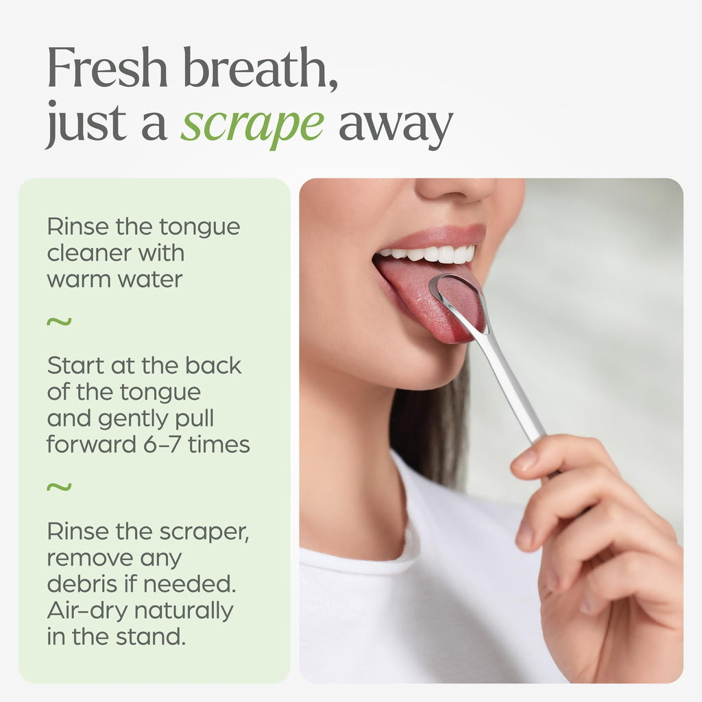VIVAGO Tongue Scraper for Adults with Holder (2 Pack) - Metal Tongue Scraper for Tongue Cleaning and Reducing Bad Breath - Stainless Steel Tongue Scraper for Adults, Tongue Cleaner for Adults