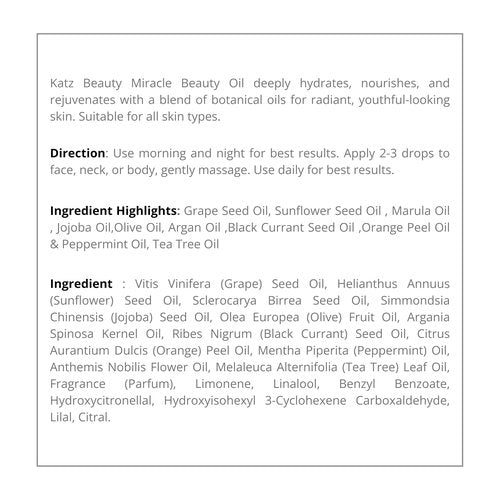 Katz Beauty Miracle Beauty Oil - Hydrating Face Oil with Jojoba, Argan & Marula Oil for Anti-Aging Glow, Non-Comedogenic (Pack of 2)