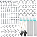 104PCS Body Septum Piercing Kit with 14G/16G/20G Piercing Needles Piercing Jewelry and Tool Set for Ear Nose Belly Button Nipple Lip Cartilage Eyebrow Tongue Navel Piercing Kit for All Piercings