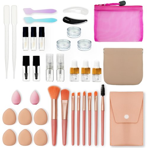 Gifts for Women - PrettyCare 38 Pcs Mini Travel Makeup Containers Set, Small Empty Container & TSA Approved Travel Bottles Kit with Brushes, fLeak-Proof Cosmetic Jars & Bottles for Travel, and Sample