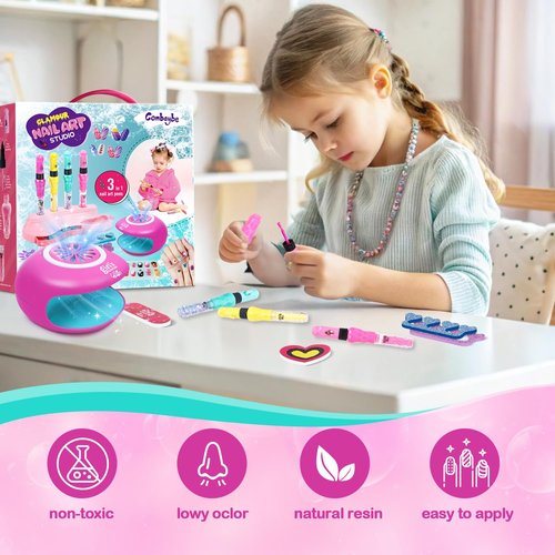 Kids Nail Polish Set with 4 Nail Art Pens - Non-Toxic Nail Pens Ages 4-12 - Spa & Manicure Kit for Girls 6-12, Birthday Gifts, Toys for Girls 8-10 Years