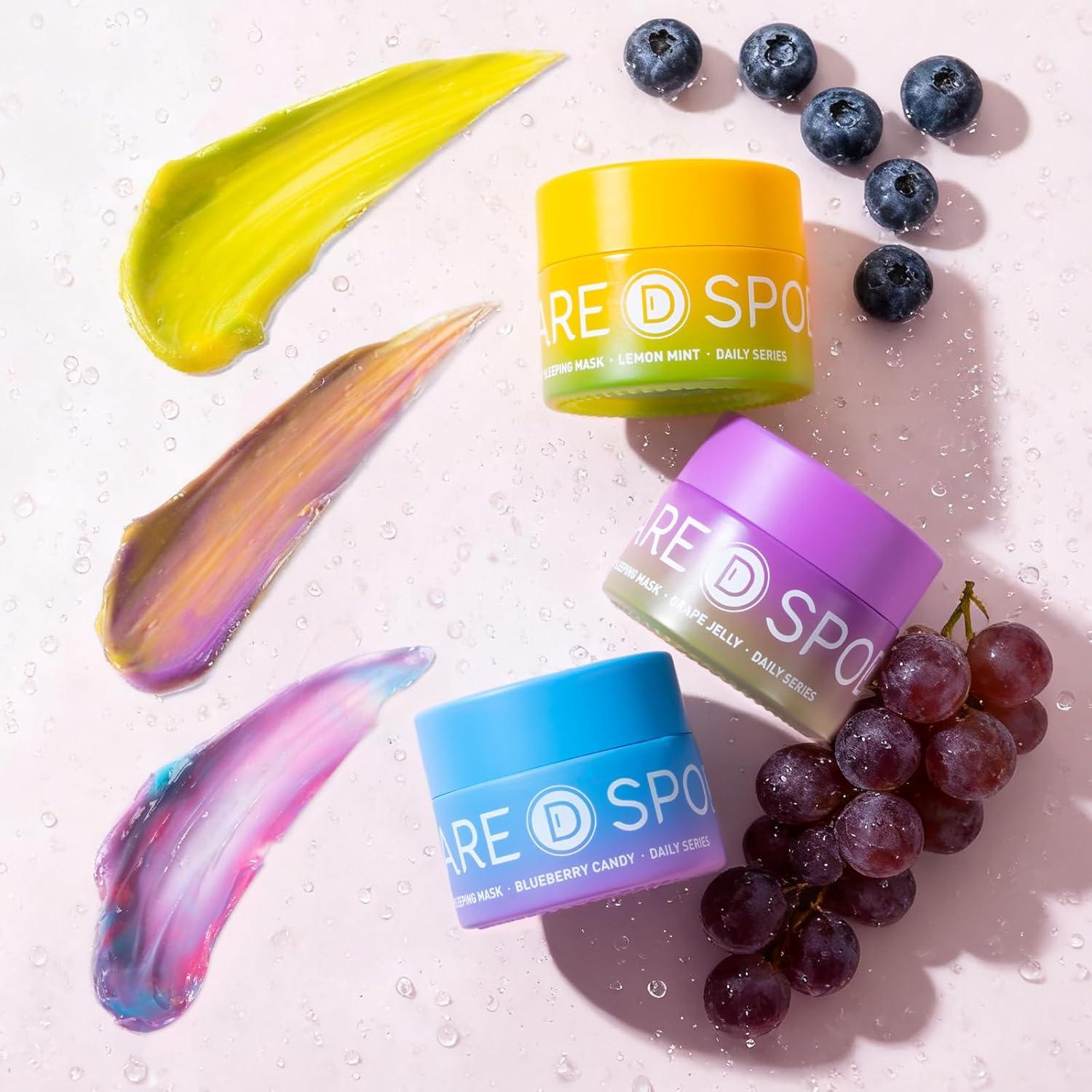 SPODARE 3-in-1 Dual-Color Lip Mask Set - Hydrating & Repairing for Dry Lips | Blueberry, Grape & Lemon, 1.26 Fl Oz