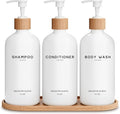 Brighter Barns White Shampoo and Conditioner Dispenser Set - Elegant Shower Pump for Bathroom Decor | Ideal for Hotels and Airbnbs