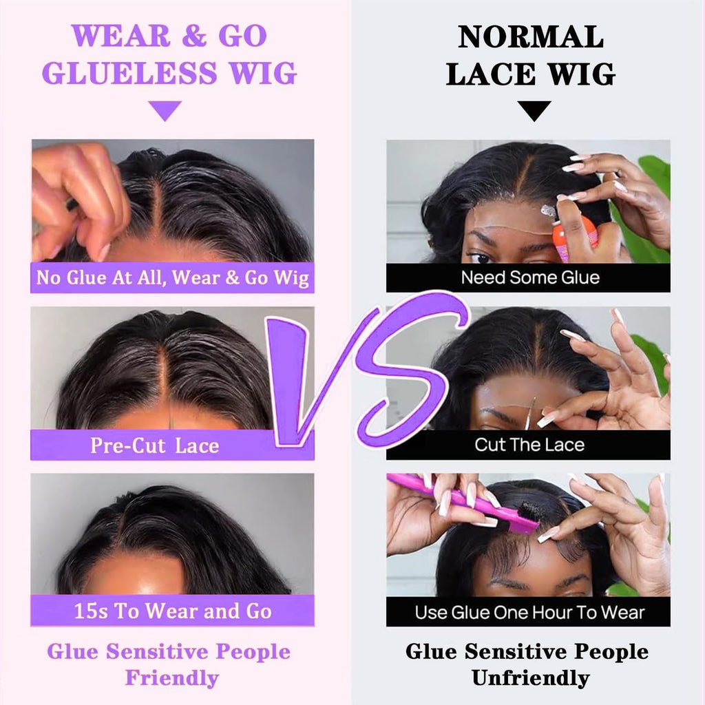 Wear and Go Glueless Wigs Human Hair Pre Plucked Pre Cut Body Wave Bob Wig for Black Women 4x4 Lace Closure Glueless Wigs Black Wig Bleached Knots 180% Density 12 Inch