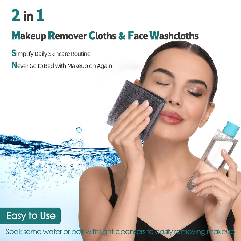Wash Cloths 12 Pack, Super Soft and Skin Friendly Face Towel for Sensitive Skin, 10x10 inch Small Face Washcloths, Reusable Washable Makeup Remover Cloths, Easy to Rinse Grey Facial Cleansing Cloths
