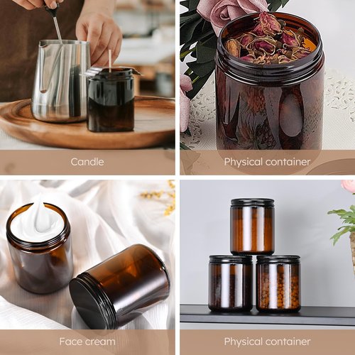 Tecohouse Amber Candle Jars, 30 Pcs 8oz Glass Jars with Lids for Making Candles with White Labels & Inner Liners, Empty Airtight Round Cosmetic Containers for Cream, Spice, Lotion, Ointments, Liquid
