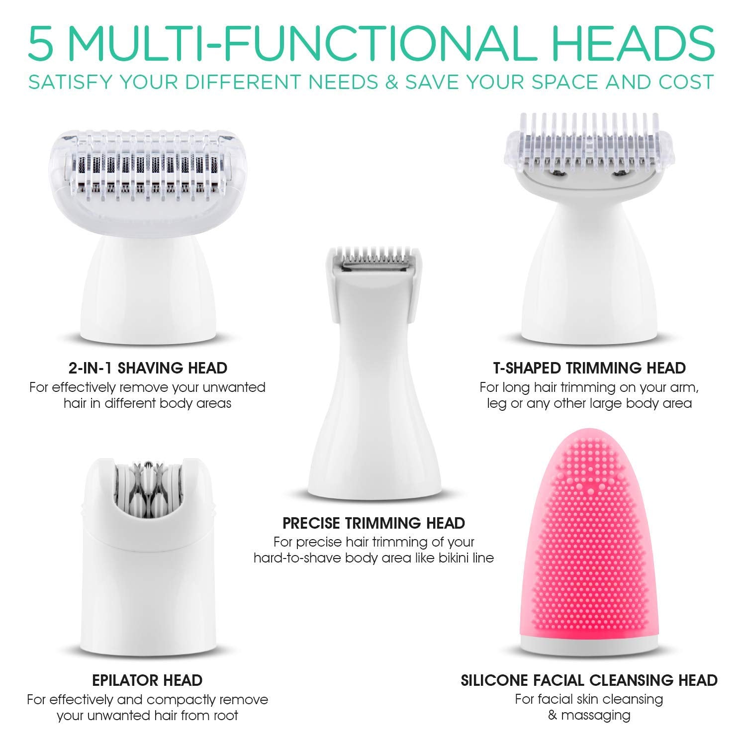 VOYOR Electric Shaver - 5-in-1 Women's Grooming Kit | Cordless, Waterproof Bikini Trimmer & Hair Remover