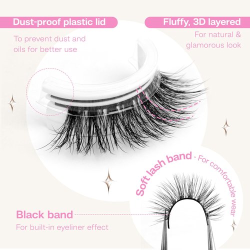 CALAILIS Self Adhesive Eyelashes Natural Look Wispy Press On Lashes No Glue Need Eyelashes 5 Pairs Reusable Cat Eye Self-adhesive False Lashes (C122)